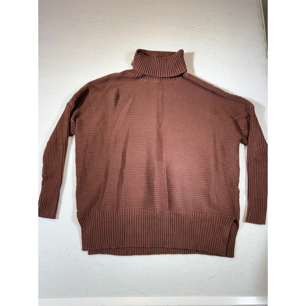 Lillusory Women Brown Ribbed Turtleneck Sweater Oversized XL